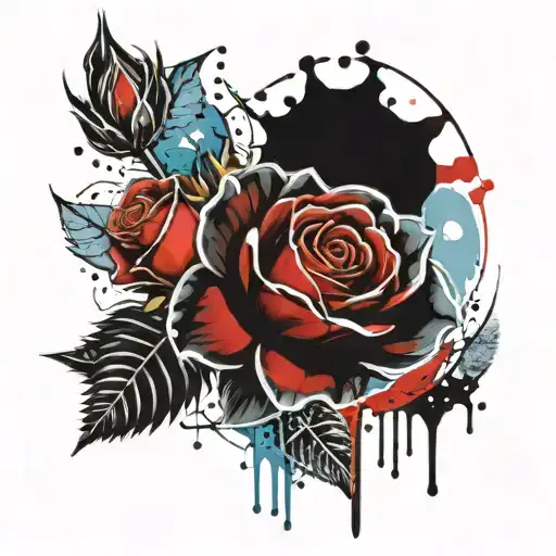 Aquarius zodiac sign, red roses, blue moon tattoo design idea