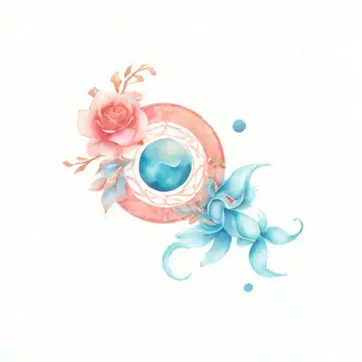 Aquarius zodiac sign, Pisces rising sun, red roses, blue moon tattoo design idea