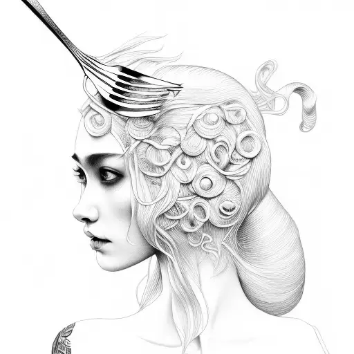 add a fork that wraps the hair like noodles tattoo design idea