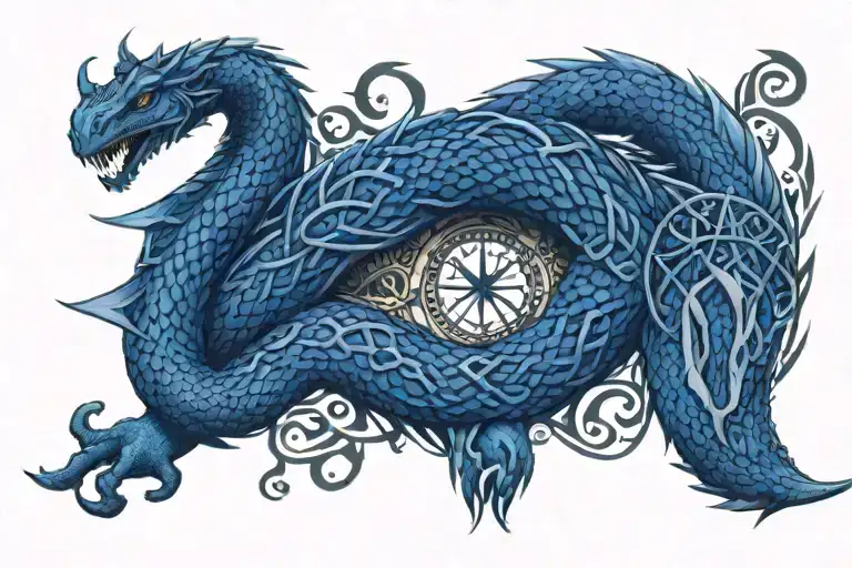 jormungandr viking witch with runes tattoo design idea