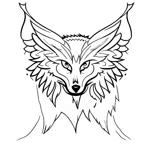 mix of a wolf and an angel tattoo design idea