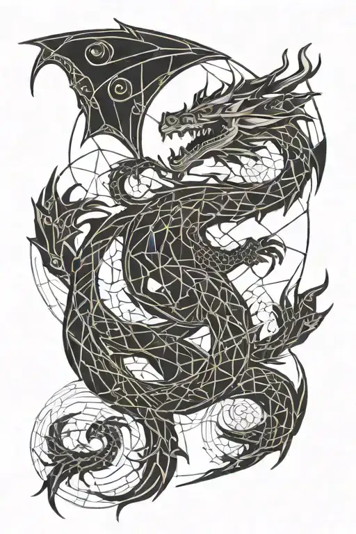 Dragon with Moon and Sun tattoo design idea