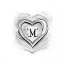 cursive Initial M with heart around it  tattoo design idea