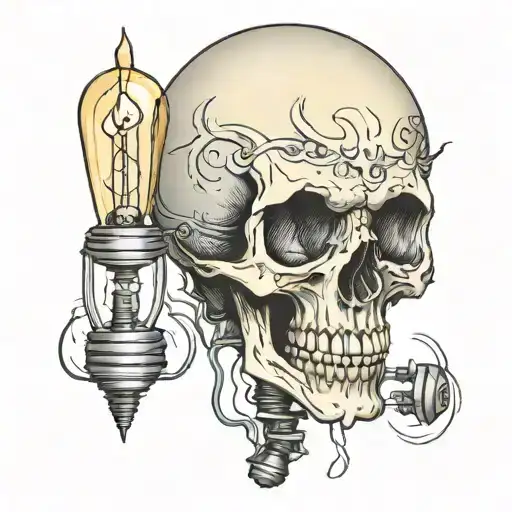 A skull inside a light bulb,  and the fibers that turn on the light bulb come out of the eyes  tattoo design idea