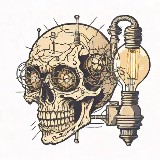 A skull inside a light bulb and the fibers that turn on the light bulb come out of the eyes  tattoo design idea