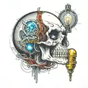 A skull inside a light bulb and the fibers that turn on the light bulb come out of the eyes  tattoo design idea