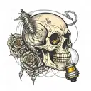 A skull inside a light bulb and the fibers that turn on the light bulb come out of the eyes  tattoo design idea
