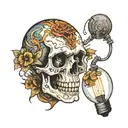 A skull inside a light bulb and the fibers that turn on the light bulb come out of the eyes  tattoo design idea
