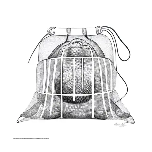 mesh bag with vegetables inside and coming out of the bag tattoo design idea
