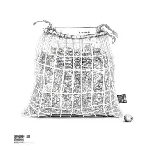 mesh bag with vegetables inside and coming out of the bag tattoo design idea