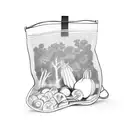 mesh bag with vegetables inside and coming out of the bag tattoo design idea