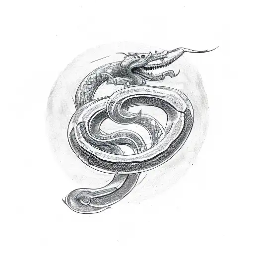 A minimalist sketch of a Slytherin serpent wrapped around a sales graph tattoo design idea