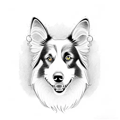 a Border collie with one line tattoo design idea