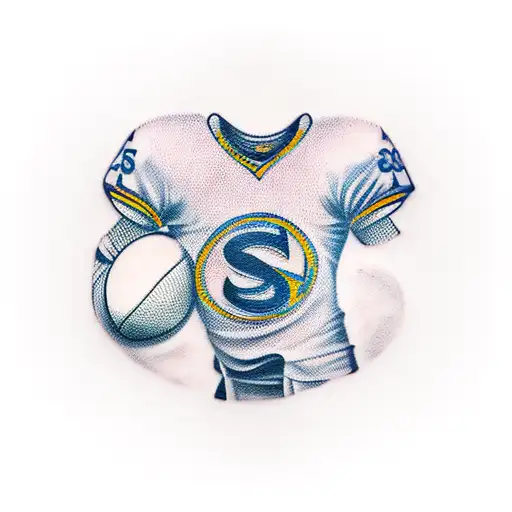 A tattoo of a sports jersey with a rock band logo on it tattoo design idea