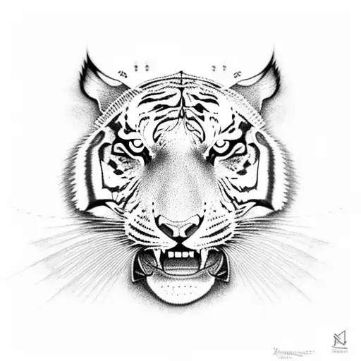 A tattoo of a roaring tiger surrounded by electric guitar strings tattoo design idea