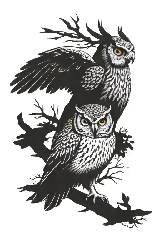 white tailed deer wild Turkey owl tattoo design idea