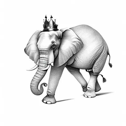 an elephant with a crown on its head and a compass image above it in the form of a symbol tattoo design idea