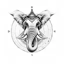an elephant with a crown on its head and a compass image above it in the form of a symbol tattoo design idea