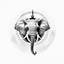 an elephant with a crown on its head and a compass image above it in the form of a symbol tattoo design idea