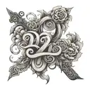 write the words "Maddy" and "daddy" together with the numbers "75" and "03"  tattoo design idea