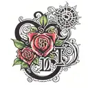 write the words "Maddy" and "daddy" together with the numbers "75" and "03"  tattoo design idea