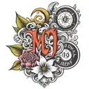 write the words "Maddy" and "daddy" together with the numbers "75" and "03"  tattoo design idea