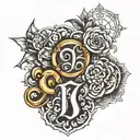 write the words "Maddy" and "daddy" together with the numbers "75" and "03"  tattoo design idea