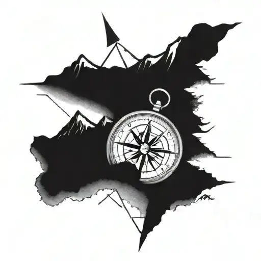 compass with mountains tattoo design idea