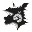 compass with mountains tattoo design idea