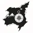 compass with mountains tattoo design idea