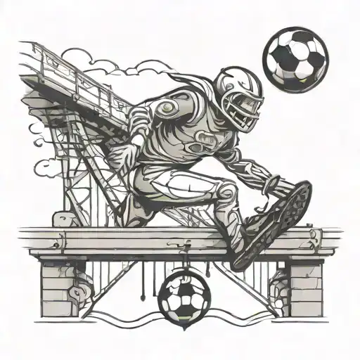 anthropomorphic football jumping off a bridge  tattoo design idea