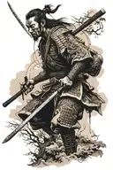 japanese samurai and japanese temple surrounded tattoo design idea