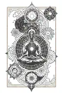 Meditation, mindfulness, dharma chakra logo, kundalini,universe, calm, world, solar system, nirvana, positive mind, book tattoo design idea