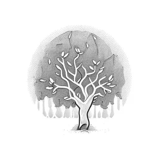 Olive tree with a dog sleeping beneath  tattoo design idea