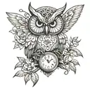 owl time clock tattoo design idea