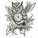 owl time clock tattoo design idea