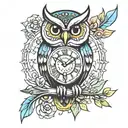 owl time clock tattoo design idea
