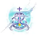 Aquarius sign with cross on her neck pouring water on Aries sign tattoo design idea