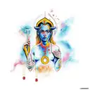 Aquarius sign with cross on her neck pouring water on Aries sign tattoo design idea