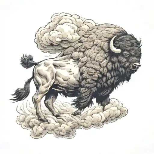 bison running into storm clouds tattoo design idea