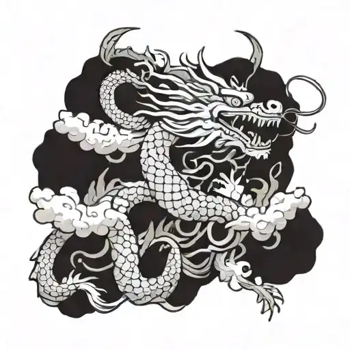 a chinese dragon or japenese with strengh,love, and peace written  in it. tattoo design idea