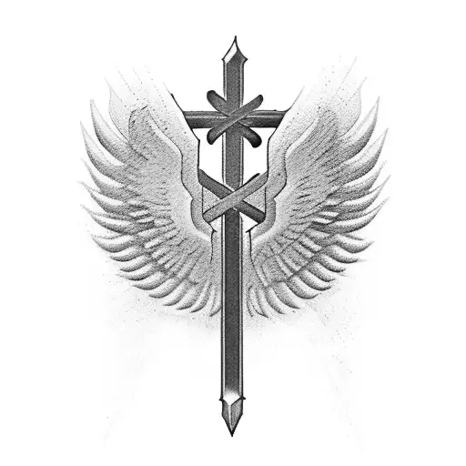 rose  wings cross/ religious greek gods tattoo design idea