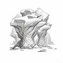 beach surrounded by limestone cliffs and rock formations with snow capped mountains in the background tattoo design idea