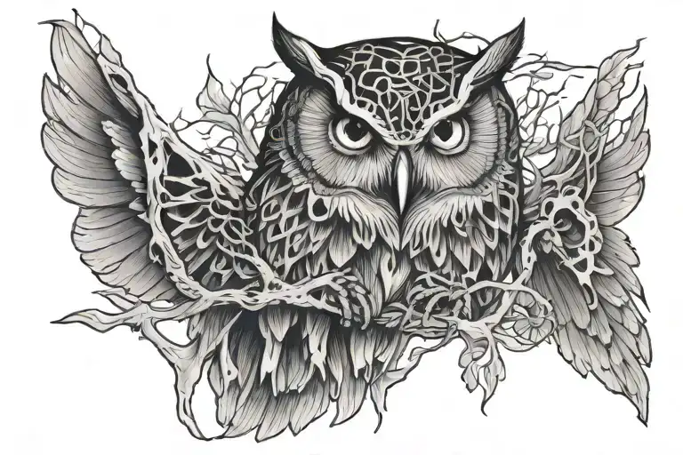 owl skeleton tattoo design idea