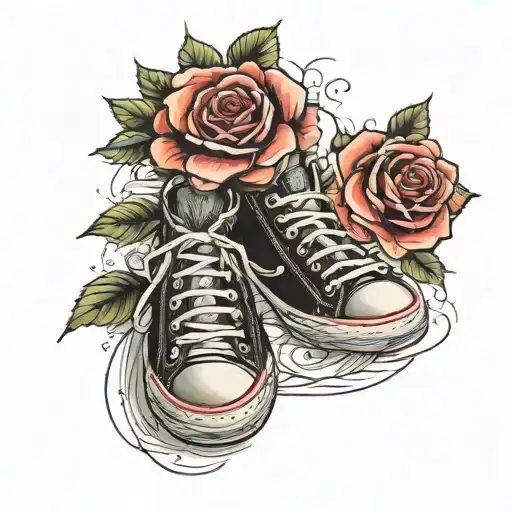 tattoo of roses, shoe and sneakers tattoo design idea