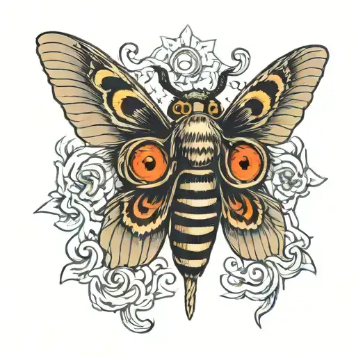 death head moth with 2 human eyes with flames in the iris on the wings  tattoo design idea