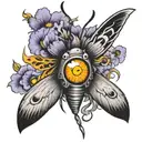 moth with human eyes in wings and flames in the iris tattoo design idea
