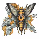 moth with human eyes in wings and flames in the iris tattoo design idea