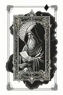 the hermit tarot card extending out of cards frame  tattoo design idea