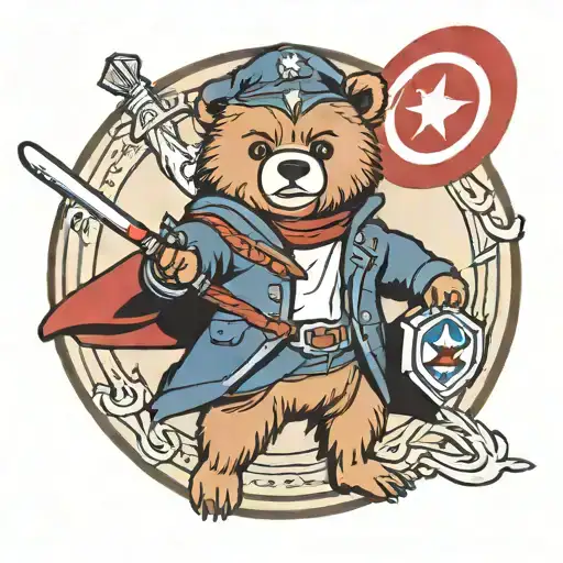 Graduation Bear from Kanye West's album "Graduation" holding a light saber from Star Wars and Captain America's shield tattoo design idea